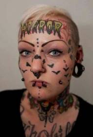 twarz kobiety szalony kwiat ciało angielski i nietoperz wzór tatuażu