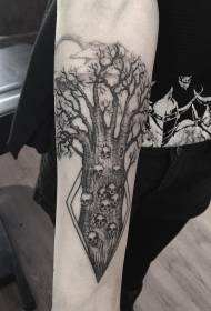 slog roke, črno skrivnostno drevo z vzorcem tatoo lobanje