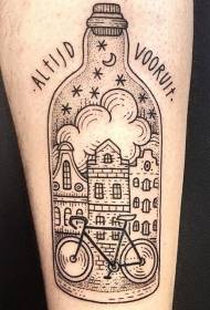 black dot line prick bottle and urban night tattoo pattern