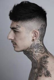 men's neck gray English letters with various toy tattoos