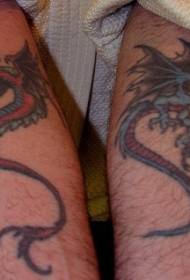 Evil red and blue flying dragon tattoo pattern
