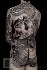 Patrón de tatuaje de serpe negra e cráneo All-A de estilo xaponés