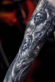 arm horror stijl zwart hoofd en griezelig huis tattoo patroon