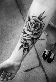 arm simple sketch style black rose tattoo pattern