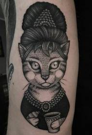 käsivarsi vanha koulu mustavalkoinen upea kissa muotokuva tatuointi malli