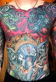 male all-armed sinister evil dragon like painted dragon tattoo