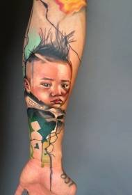 рака дете боја портрет шема на тетоважа