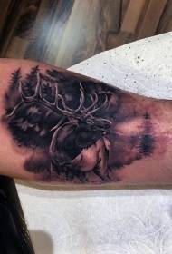 lengan hutan abu-abu gaya hitam Dan pola tato rusa