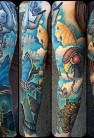 modello del tatuaggio del personaggio dei cartoni animati dipinto fiocco