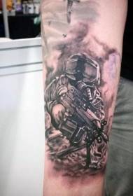 braccio divertente modello di tatuaggio soldato moderno stile grigio nero