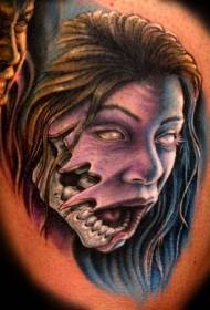 makahadlok nga daotang babaye nga demonyo nga nag-atubang nga istilo sa estilo sa tattoo