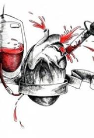 manoscritto del tatuaggio del cuore trasfusione di sangue classico creativo rosso schizzo nero