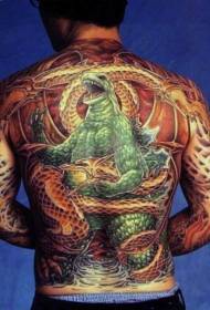 full av underbara färgglada onda Godzilla tatueringsmönster