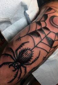 Svart spindel för gammal skola med tatueringmönster för spindelnät