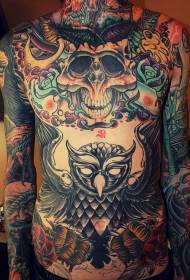 lubanja cijelog tijela s crnim uzorkom tetovaže sove