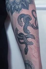 braț diferite șarpe alb și negru model de tatuaj încurcat