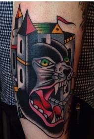 arm al Schoul faarweg Panther mat ale Schlass Tattoo Muster