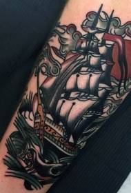 modello del tatuaggio della barca a vela dipinto vecchia scuola