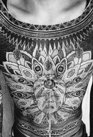 Неверојатна црна масивна мистериозна племенска украсна шема на тетоважа