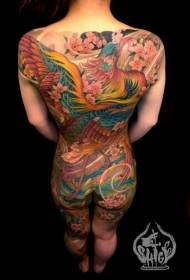 nyuma kubwa nzuri rangi Phoenix tattoo muundo