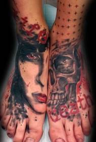 color instep amb patró de tatuatge de crani retrat de dona