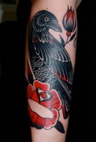 Old School Farbe Krähe und Rose Tattoo-Muster