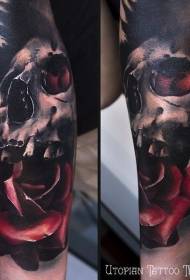 Kleur realistisch enkel en schedel tattoo patroon