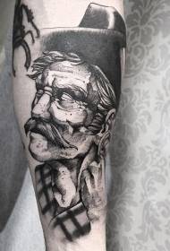 arm thorn style black mysterious man face tattoo pattern