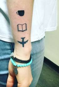 рака црно-бела едноставна чаша книга и тетоважа шема