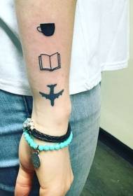 livre de tasse simple bras noir et modèle de tatouage d'avion