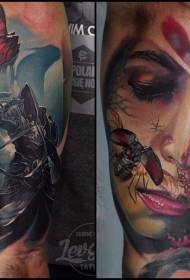 malgranda brako koloro nova lernejo virino vizaĝo kaj insekto tatuaje ŝablono