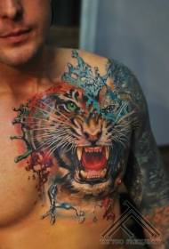 груди реалістичні реалістичні води квітка і тигр голова татуювання візерунок