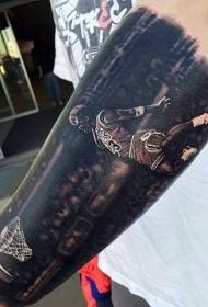 腳踝寫實風格籃球明星喬丹肖像紋身圖案