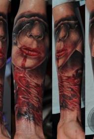 small color vomiting woman face tattoo pattern