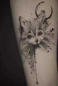 schattig lijn combinatie kat en maan tattoo patroon