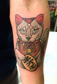 जापानी व्यक्तित्व टैटू पैटर्न के साथ छोटी बांह का रंग भाग्यशाली बिल्ली