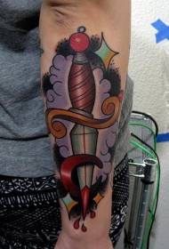 modèle de tatouage de bras de poignard de couleur