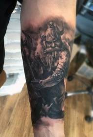 Enkel swarte jiske midsieuske fantasy-strider tattoo-patroan