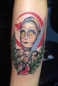 modello di tatuaggio divertente soldato dipinto spada laser dei cartoni animati
