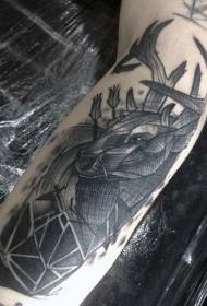 käsivarren geometria-tyyliin musta peura ja nuoli-tatuointikuvio