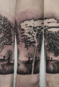 小さな腕人格黒と白の森の入れ墨のパターン