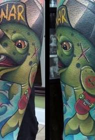 modello divertente del tatuaggio del cappello del pesce e del pattino del fumetto