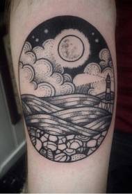 Schéint schwaarze stinn Nuetshimmel Landschaft Tattoo Muster