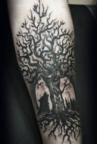 рака црно дрво со волк месечината тетоважа шема