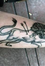 panah hitam dan pola tato huruf singa lengan