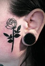 gadis wajah garis tanaman mawar hitam gambar tato sederhana