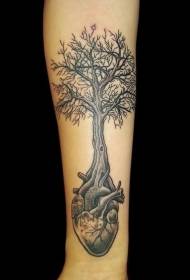 Puun luova tatuointikuvio kasvaa käsivarren sydämestä
