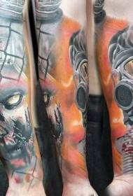 motif de tatouage masque masque à gaz couleur thème bras zombie