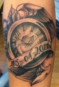 arm old school schwarz uhr und datum tattoo muster