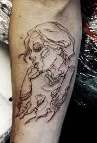arm գեղեցիկ սև գծի աղջկա դիմանկար դաջվածքի ձևը